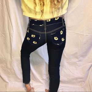 Custom yellow poppy pocket jeans